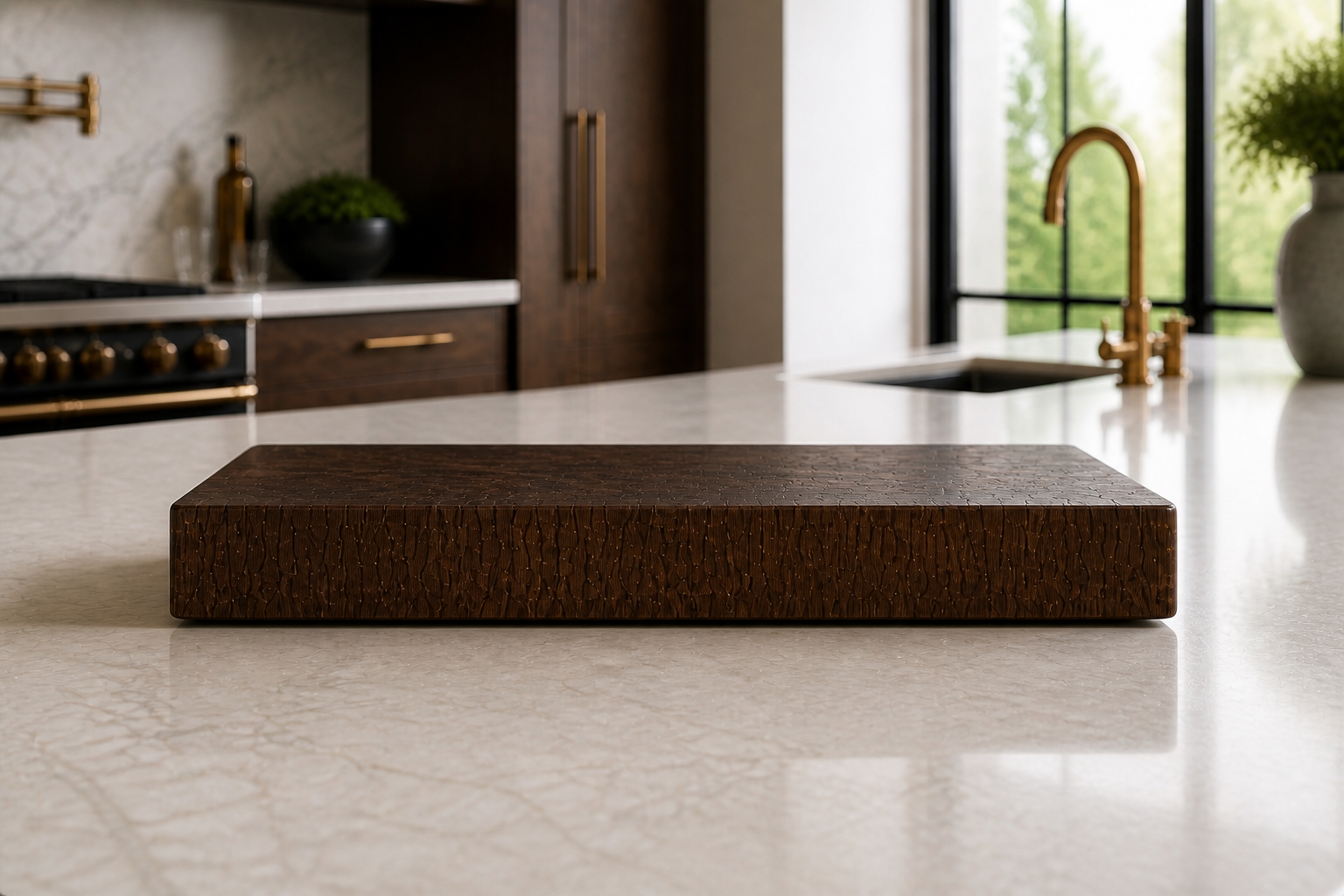 Side profile showing the substantial thickness and refined edge of a Bluwood cutting board